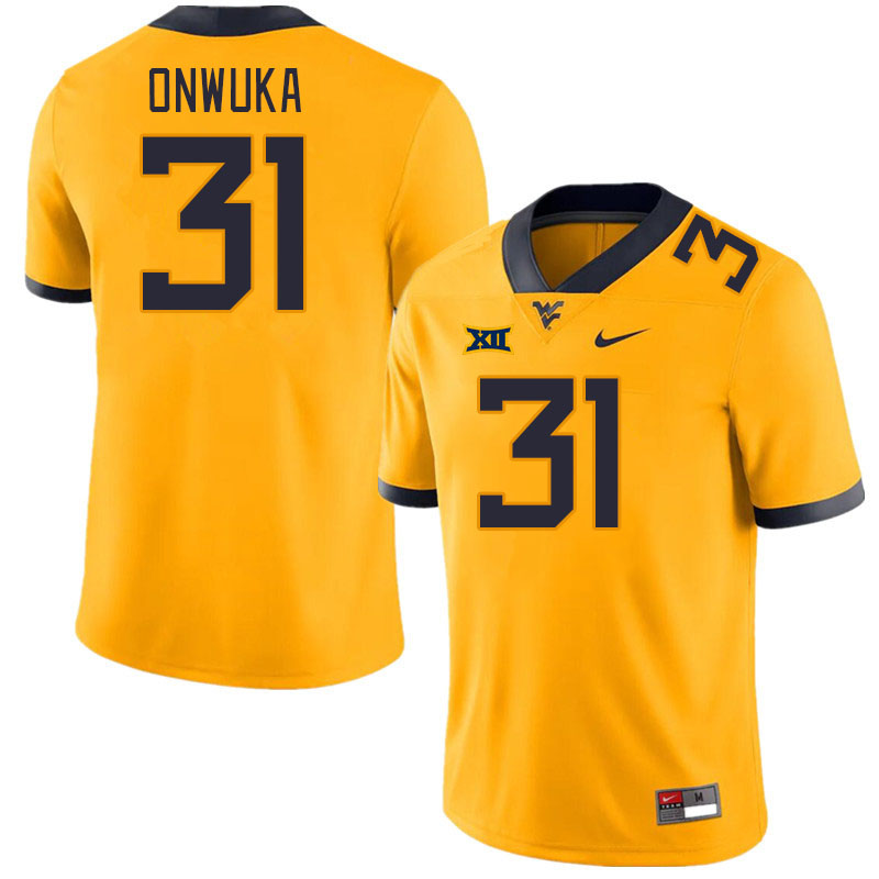 Men #31 Obinna Onwuka West Virginia Mountaineers College Football Jerseys Stitched Sale-Gold